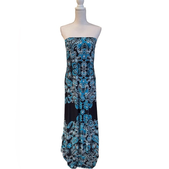 INC Women's Blue Paisley Strapless Maxi Dress Size L - Picture 3 of 10